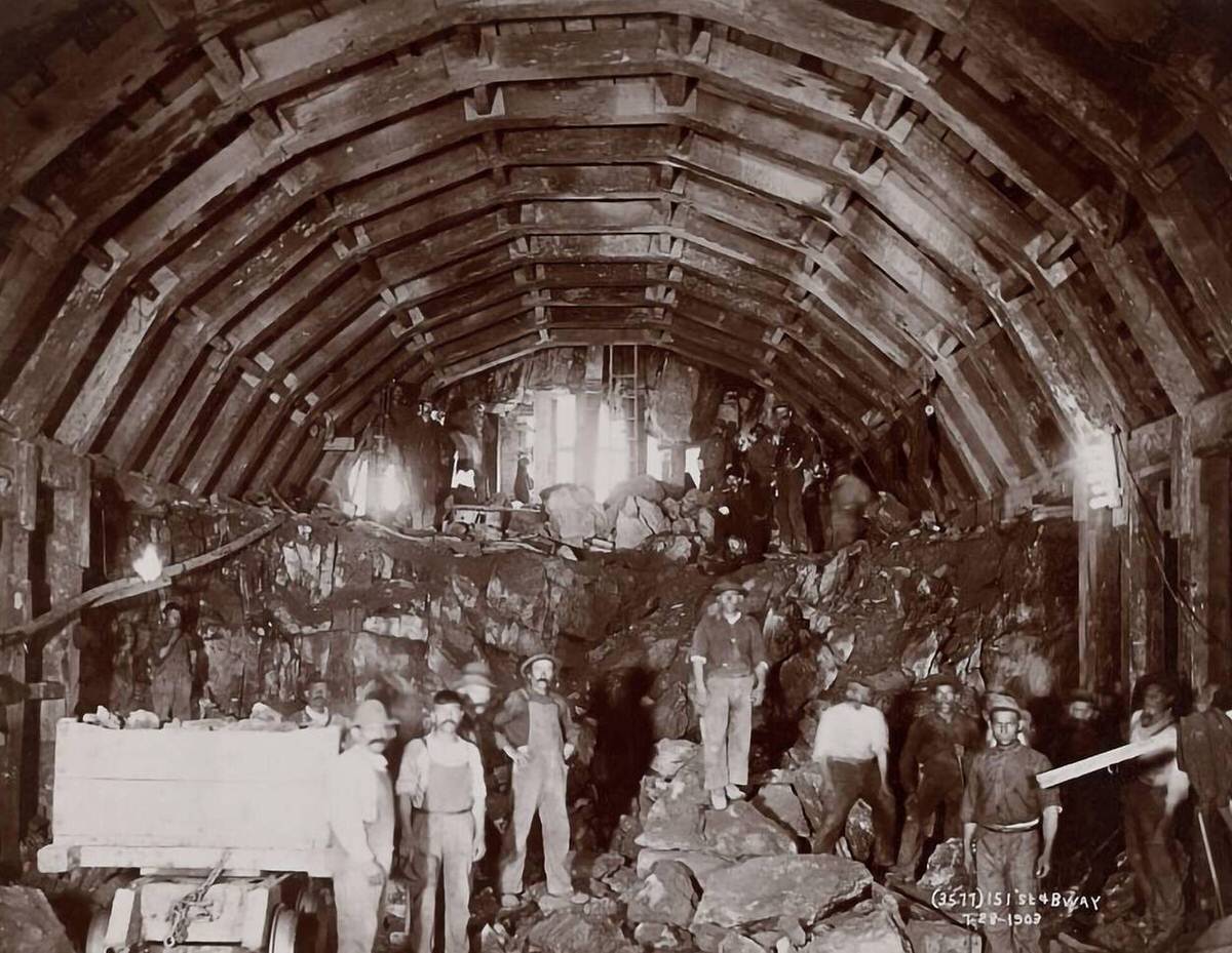 Workers In A Tunnel At Broadway And 151St Street During Subway Construction, New York, 1903.