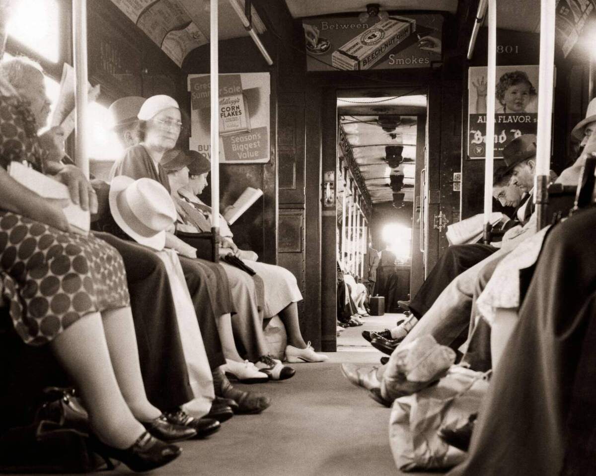 Interior Of A Hudson And Manhattan Railroad Train Car With Commuters, 1930S.
