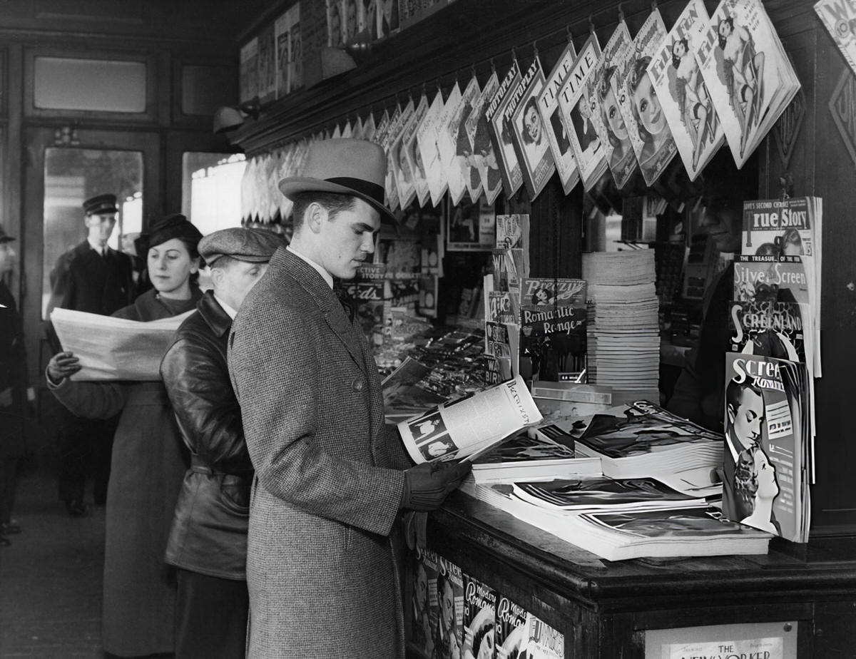 Railroad Station Newsstand, New York, 1937.