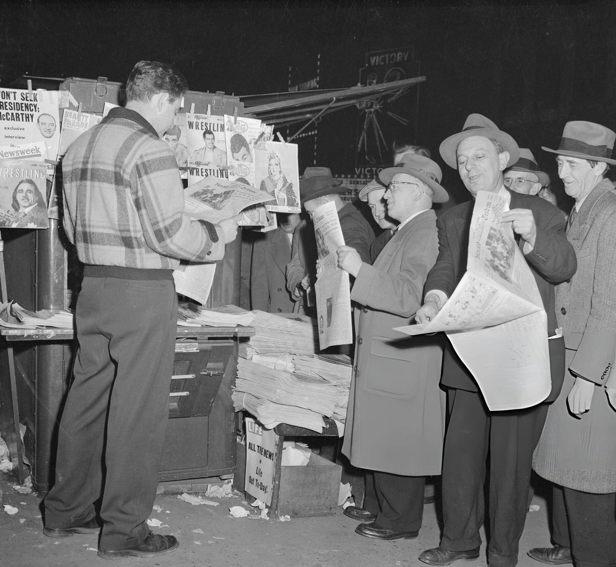 Crowds At Newsstands Waiting For The New York Herald Tribune To Resume Printing During A Strike, 1953.