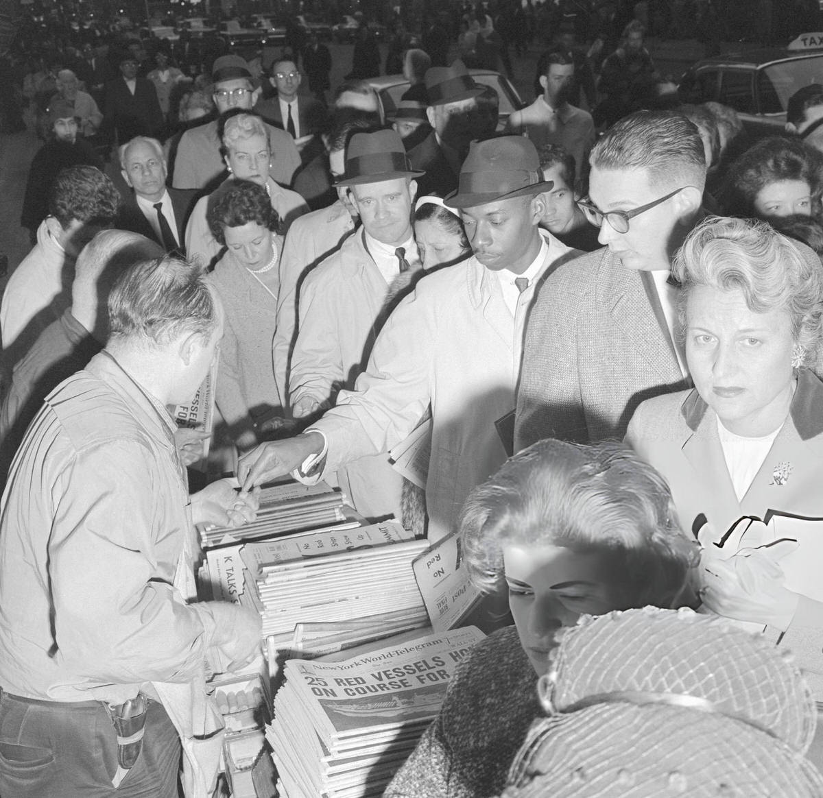 Commuters Buying Evening Papers During The Cuban Missile Crisis, 1962.