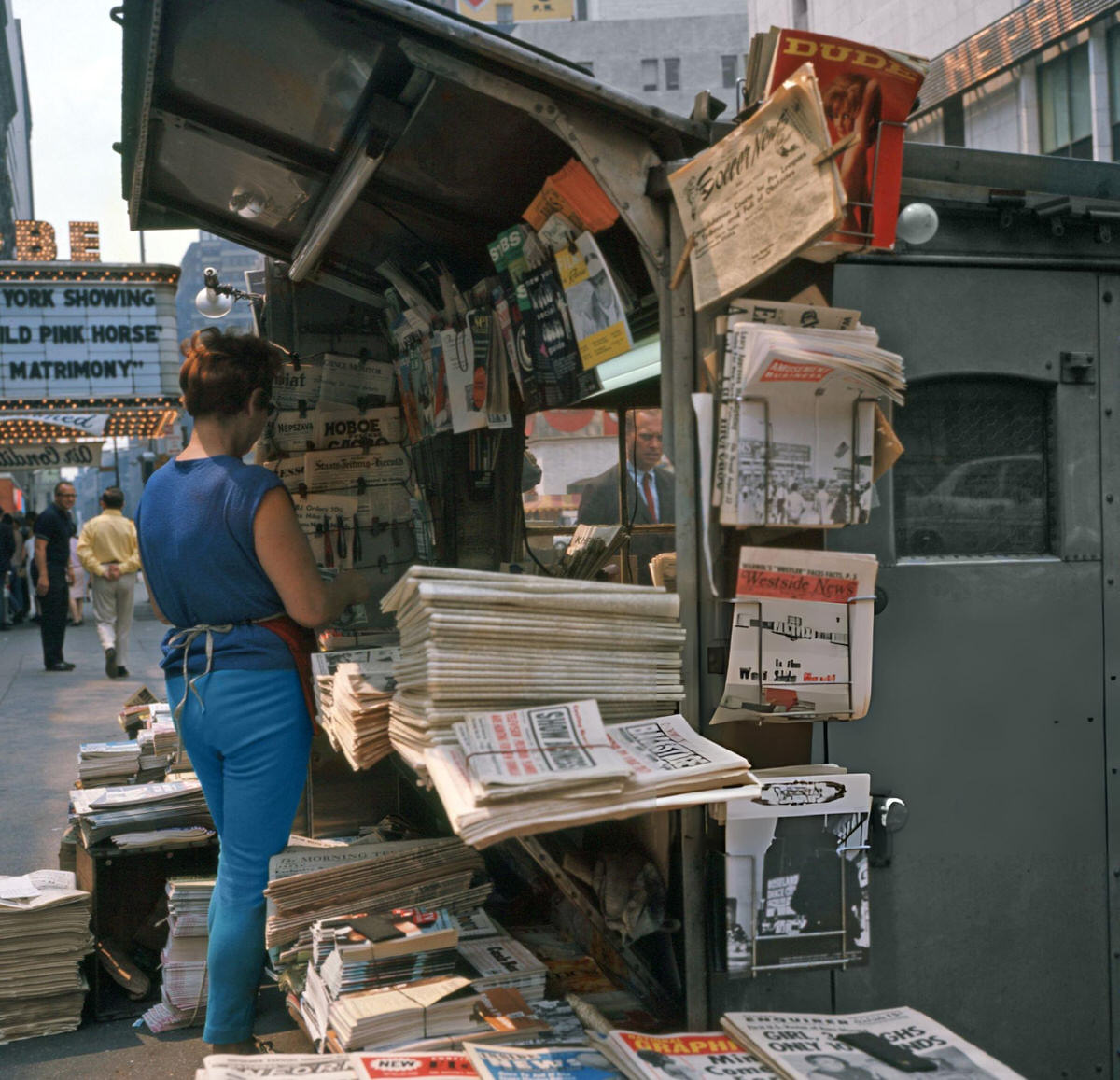 Female Vendor At A Newsstand In Times Square, Manhattan, 1967.