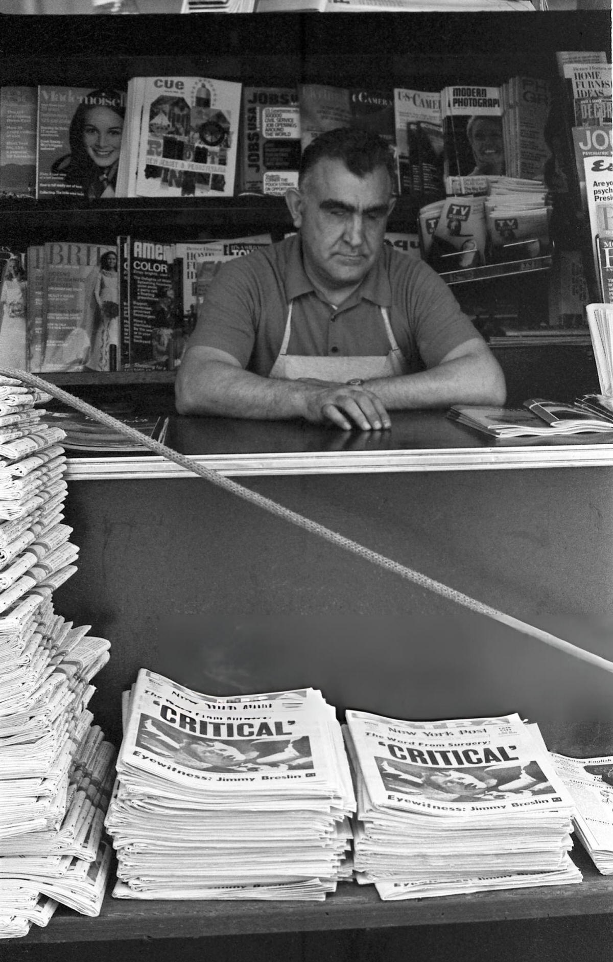 News Seller In Union Square With Papers Reporting The Shooting Of Robert Kennedy, New York, 1968.