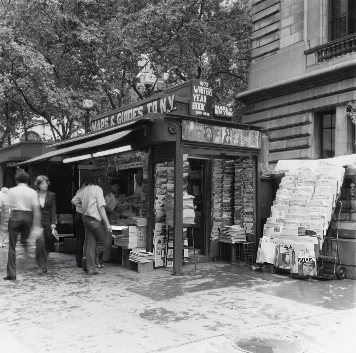 Patrons At A Newsstand Outside The New York Public Library On West 42Nd Street, 1973.