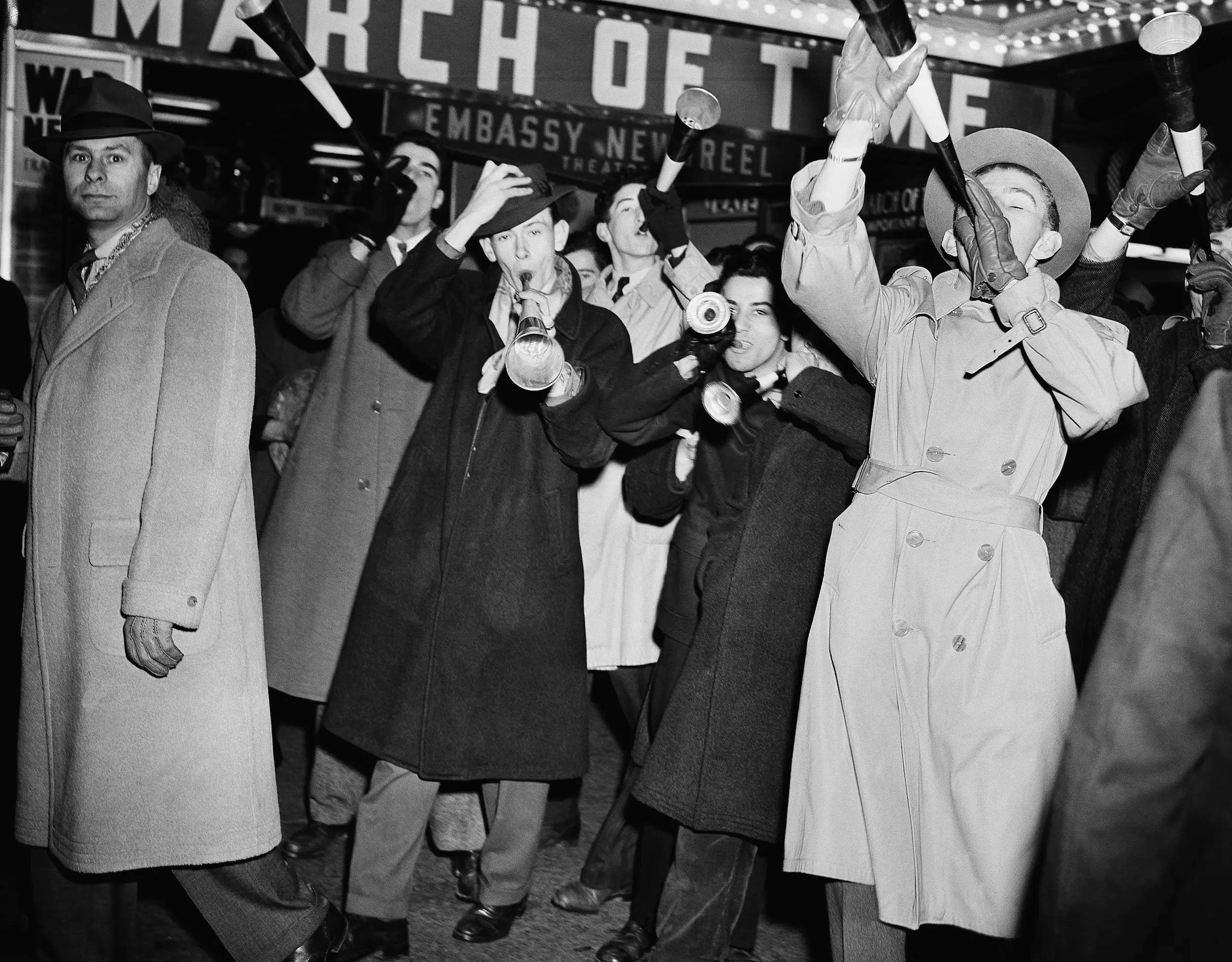 Revelers Wending Their Way Through New York'S Times Square To Ring In The New Year On January 1, 1942.