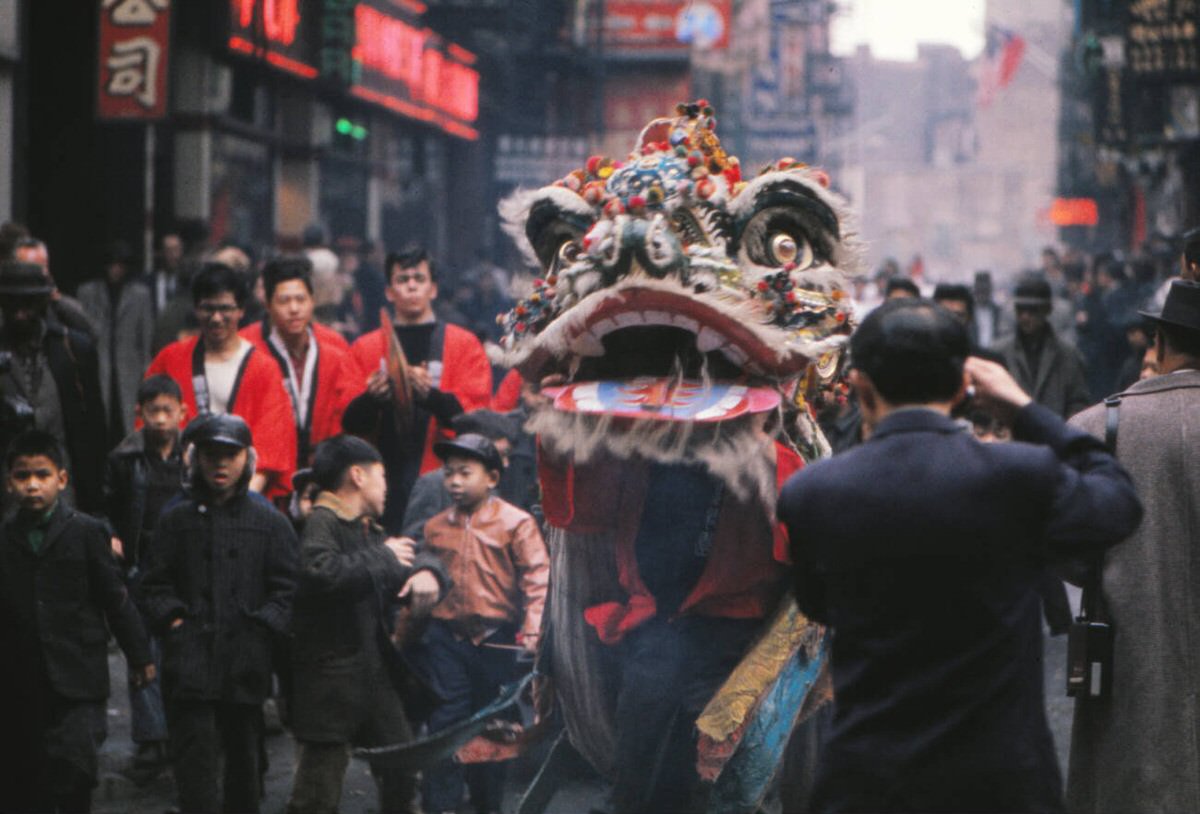 Chinese New Year Celebration In Chinatown, New York, 1963.