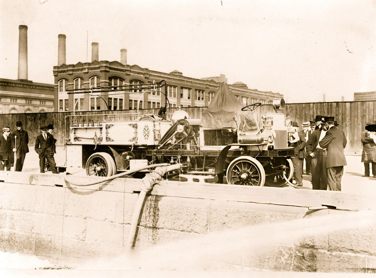Fire Engine Being Filled With River Water, New York, 1911.