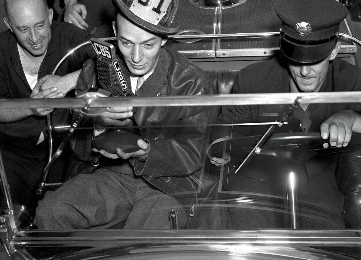 Broadcaster Ted Husing Reporting On The Duties Of The New York City Fire Department, 1934.