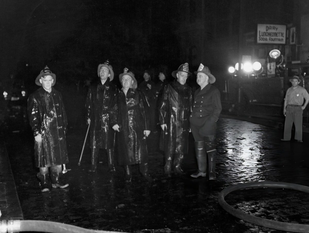 Firefighters On Night Duty, New York, 1940.