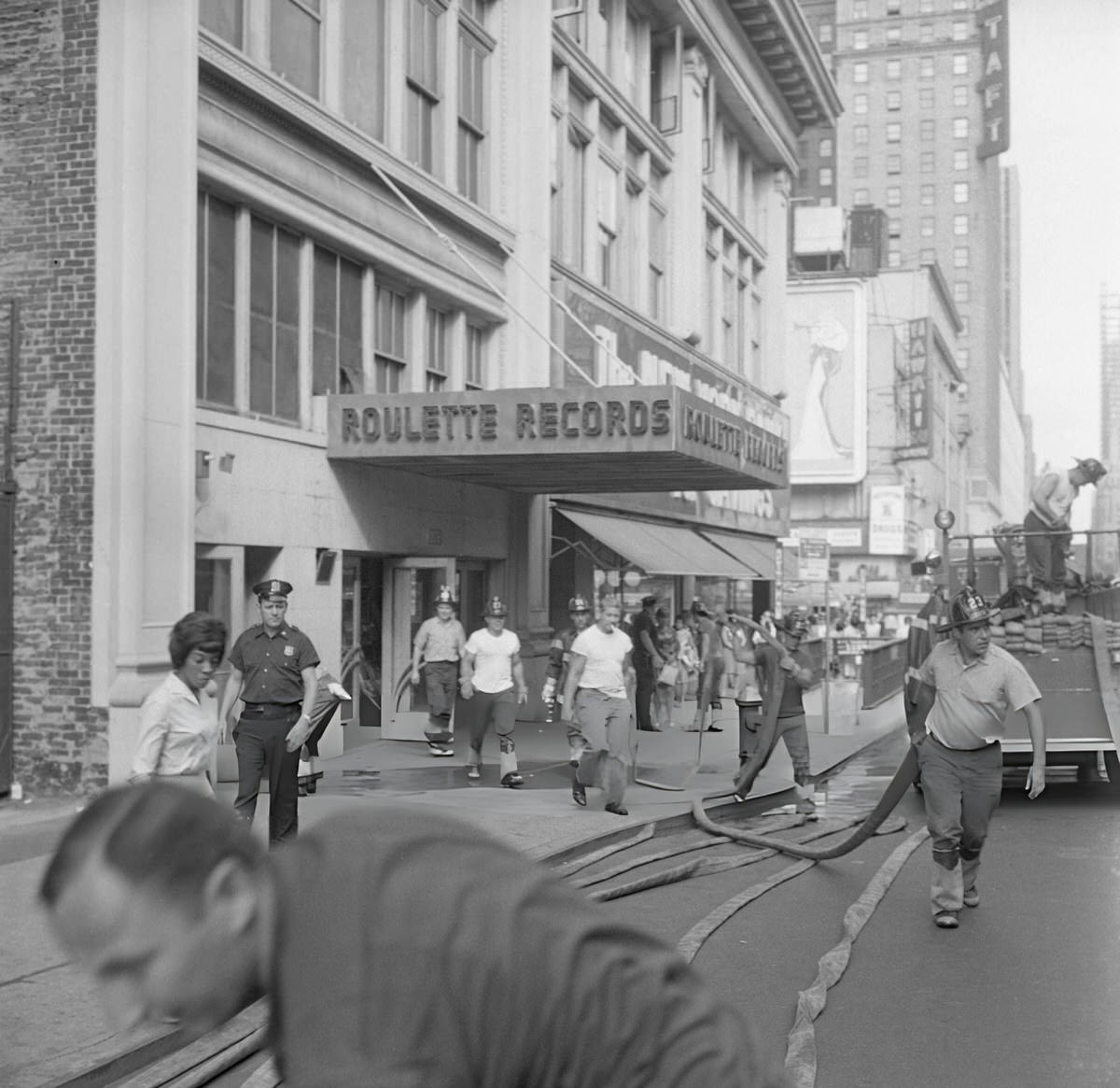 Fire Department Responding To A Fire At The Roulette Records Offices, New York, 1967.