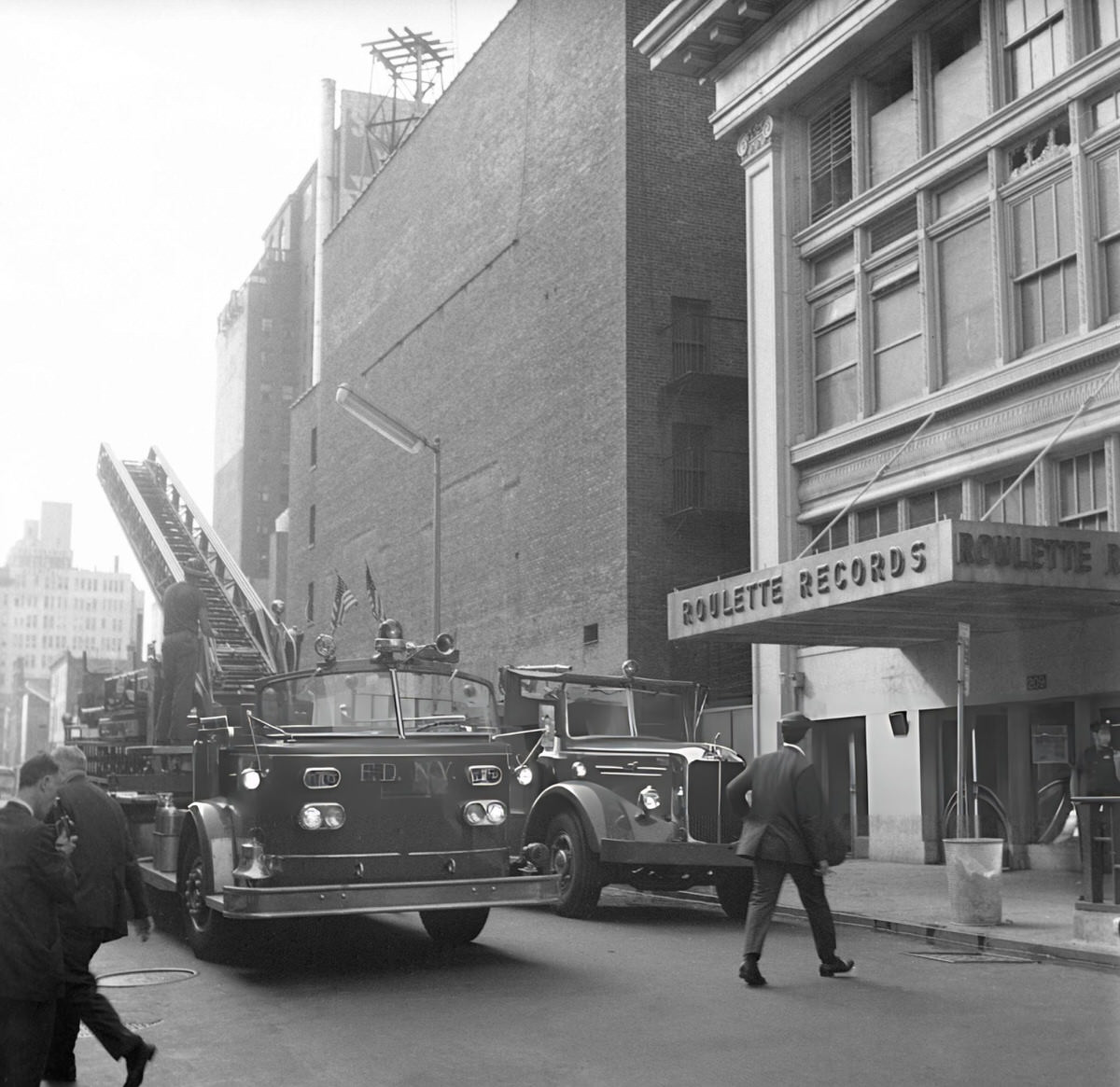 Fire Department Responding To A Fire At The Roulette Records Offices, New York, 1967.
