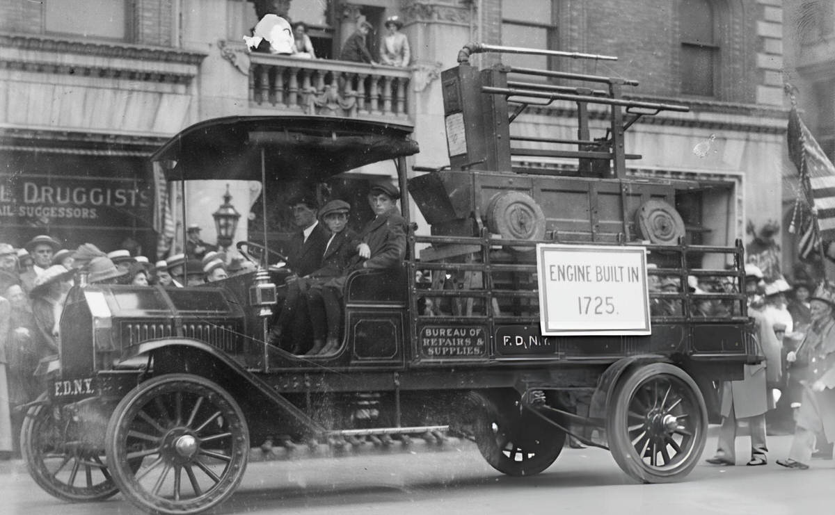 New York Fire Department Float Displaying A Pumper From 1725, 1900.