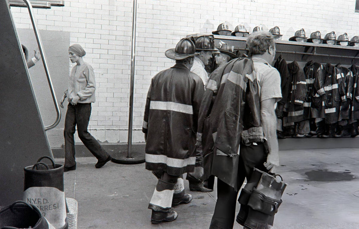 Members Of Engine No. 18 Posing With A Model In Bonnie Cashin'S Spring 1973 Collection, New York.