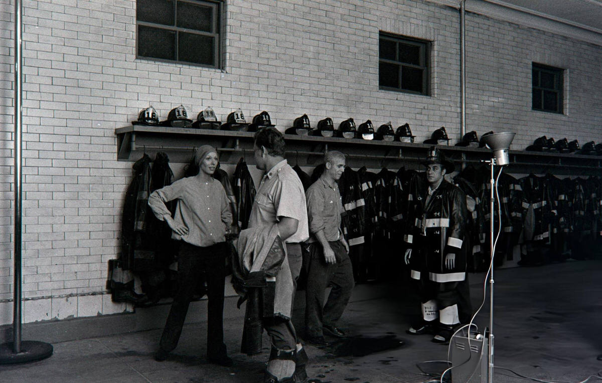 Members Of Engine No. 18 Posing With A Model In Bonnie Cashin'S Spring 1973 Collection, New York.