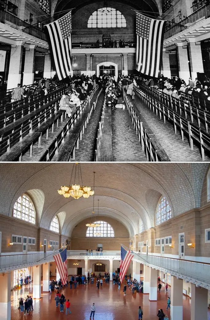Ellis Island'S Registry Room. 1924 Vs 2020