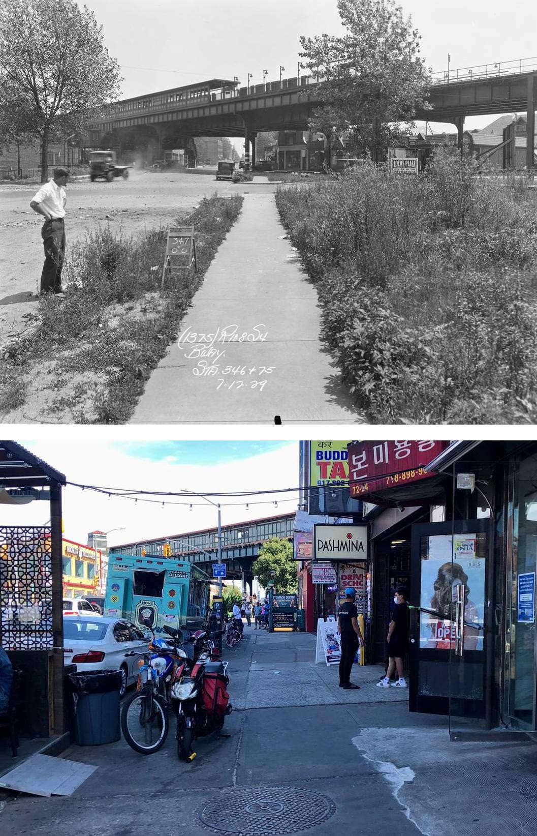 Looking East On Broadway From 73Rd Street In Jackson Heights, Queens. 1929 Vs 2021