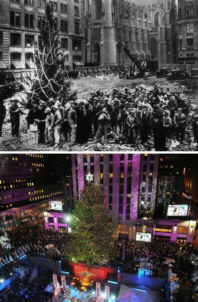 Center Christmas Tree At Rockefeller. 1931 Vs 2021