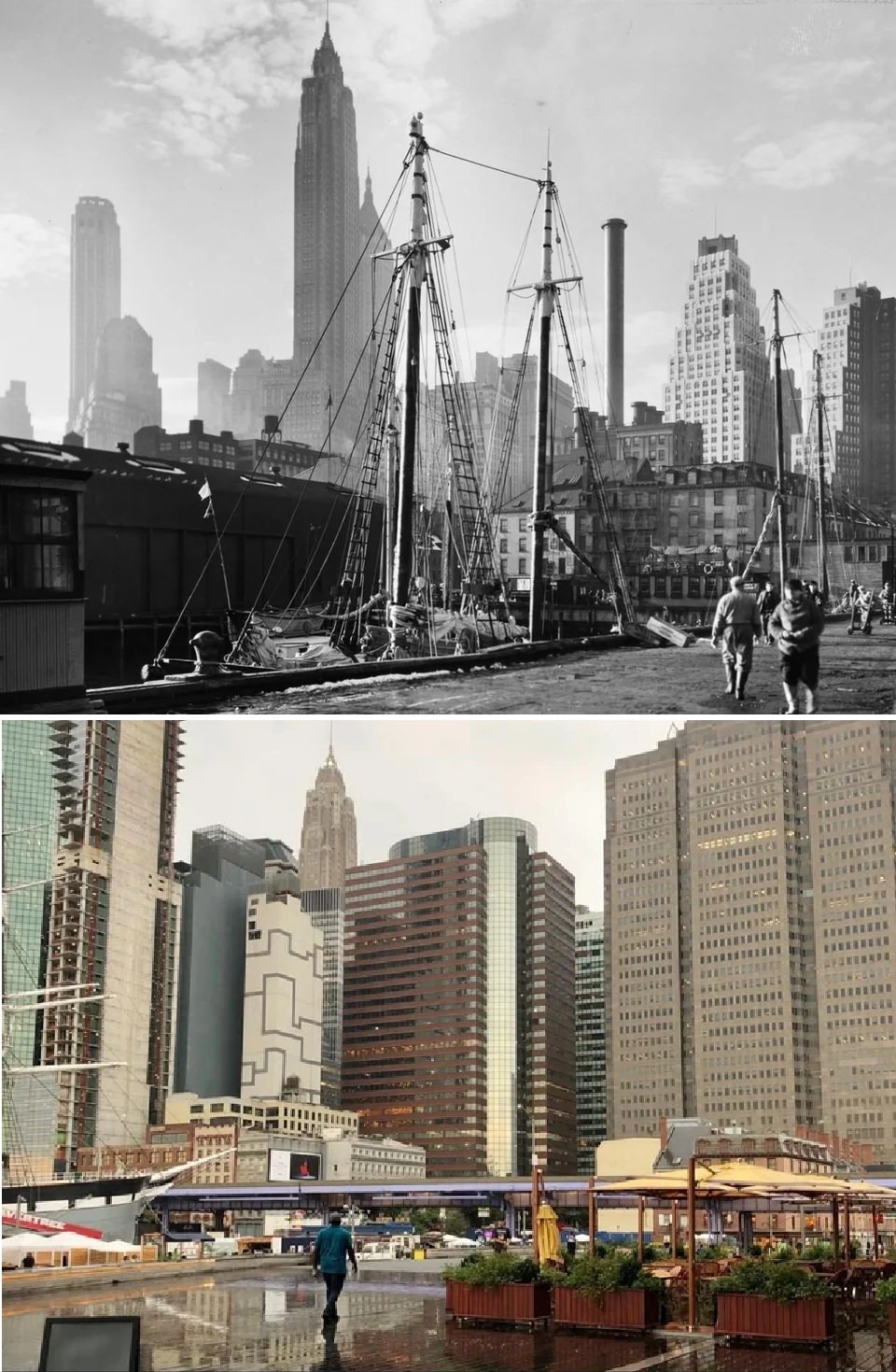 Pier 17, South Street Seaport, Manhattan. 1935 Vs 2020