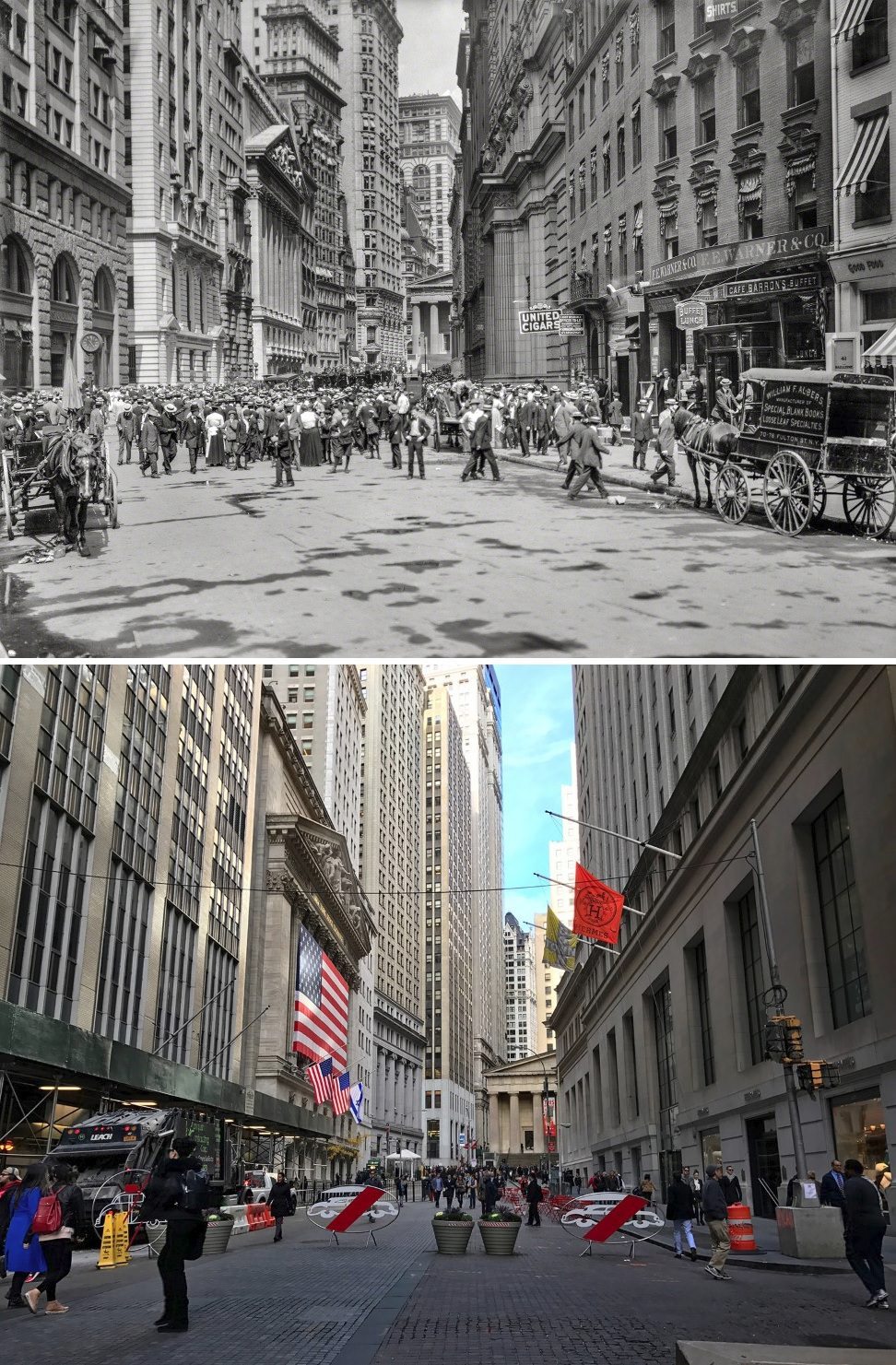 Broad Street To Federal Hall In 1910 And 2016.