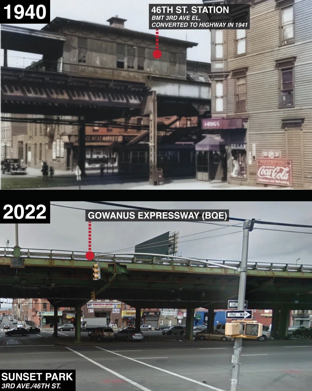 Sunset Park Before And After The Construction Of The Brooklyn-Queens Expressway, Brooklyn, 1940–2022.