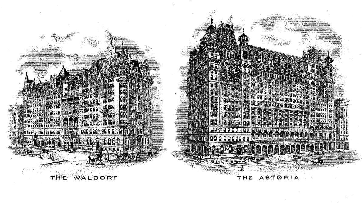 Engraved Vignettes Derived From An 1916 Letterhead Of The Bellevue-Stratford Hotel, Philadelphia, Pa, With Vignettes Of Both That Hotel As Well As Those Of Then Separate Waldorf And Astoria Hotels In New York City All Of Which Were Then Operating Under The Management Of George Boldt.