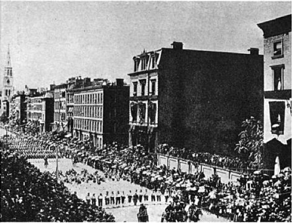 Fifth Avenue And 33Rd Street In 1885. On The Right Hand Side Are The Residences Of John Jacob And William B. Astor. The Homes Were Later Razed To Build The Waldorf-Astoria Hotel.