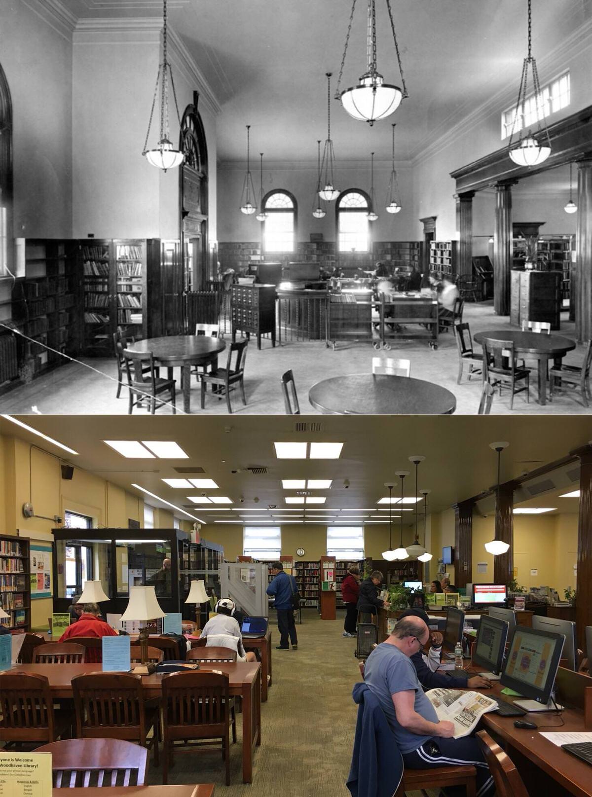 Woodhaven Branch Of The Queens Borough Public Library In 1935 And 2020