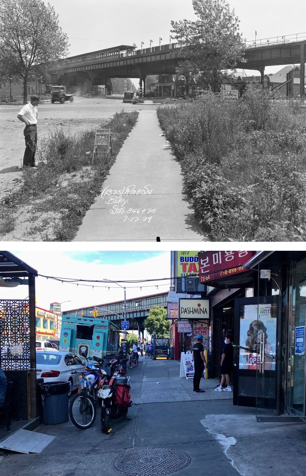 Looking East On Broadway From 73Rd Street In Jackson Heights, Queens. 1929 Vs 2021