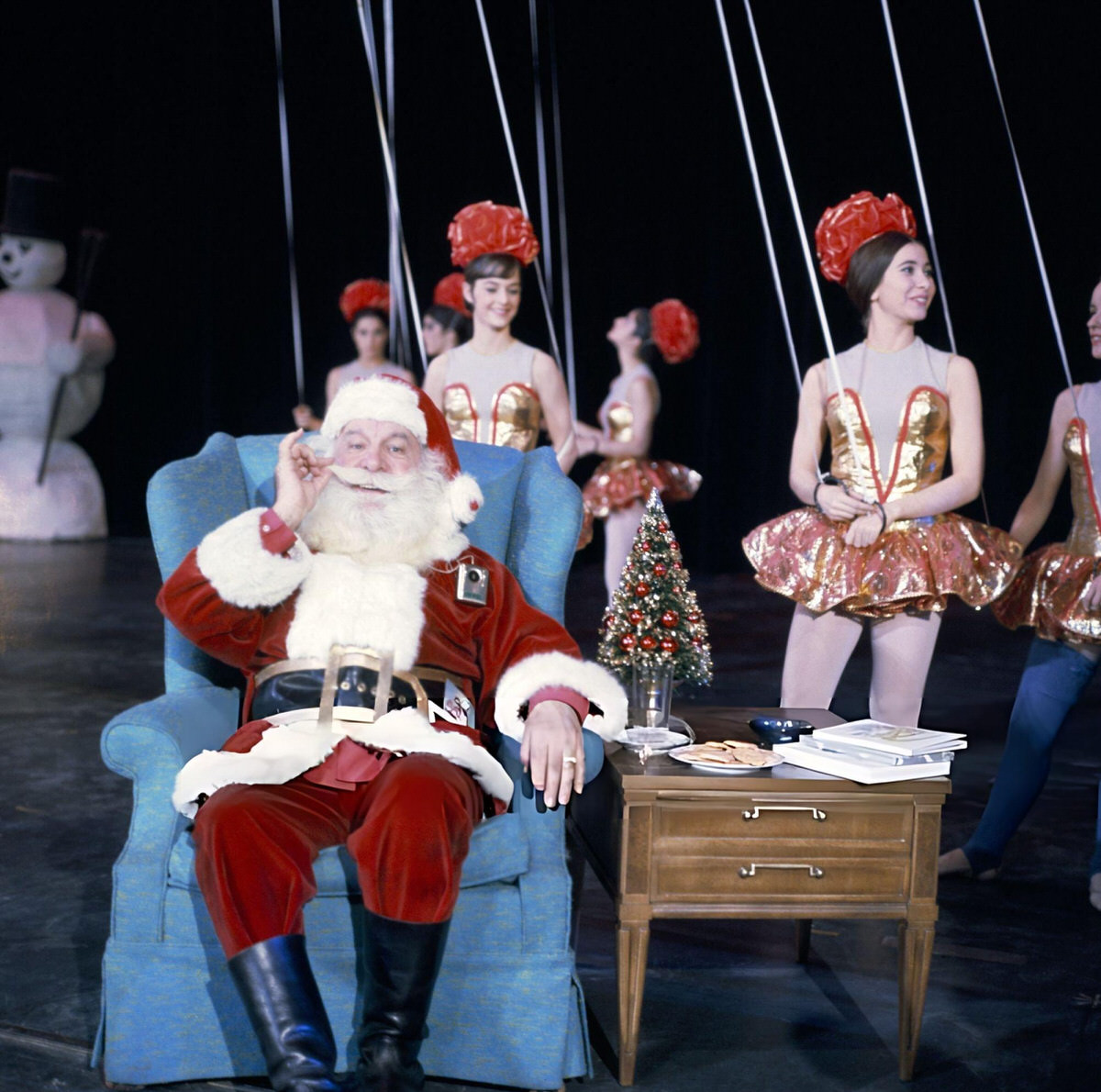 Santa Claus And The Rockettes Performing Onstage, Radio City Music Hall At Christmas Time, 1967.