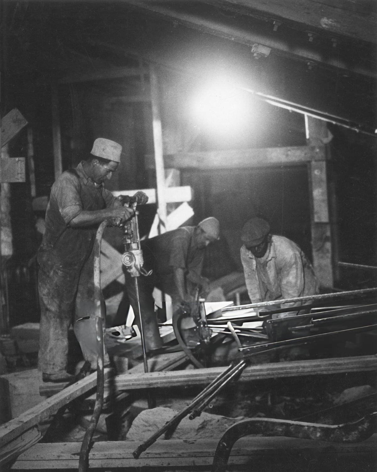 Night Crew Drilling Rock Foundations During The Construction Of Radio City Music Hall, New York, 1929.