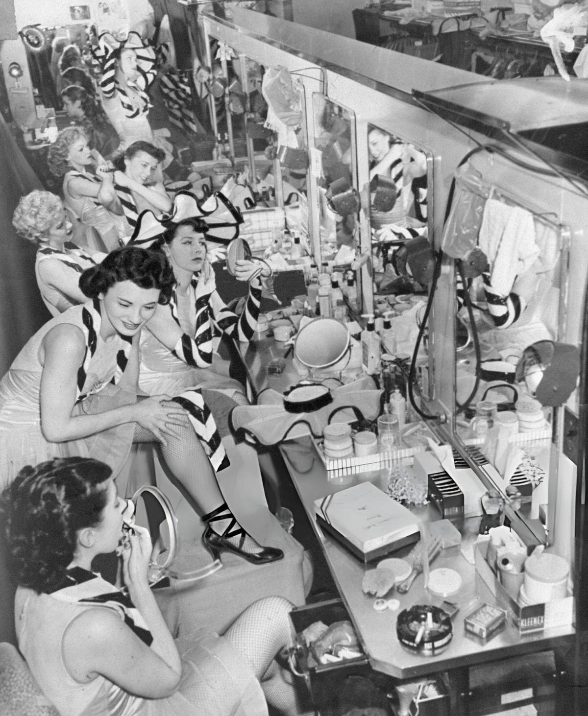 The Rockettes In Their Dressing Room Preparing For A Show, New York, 1955.