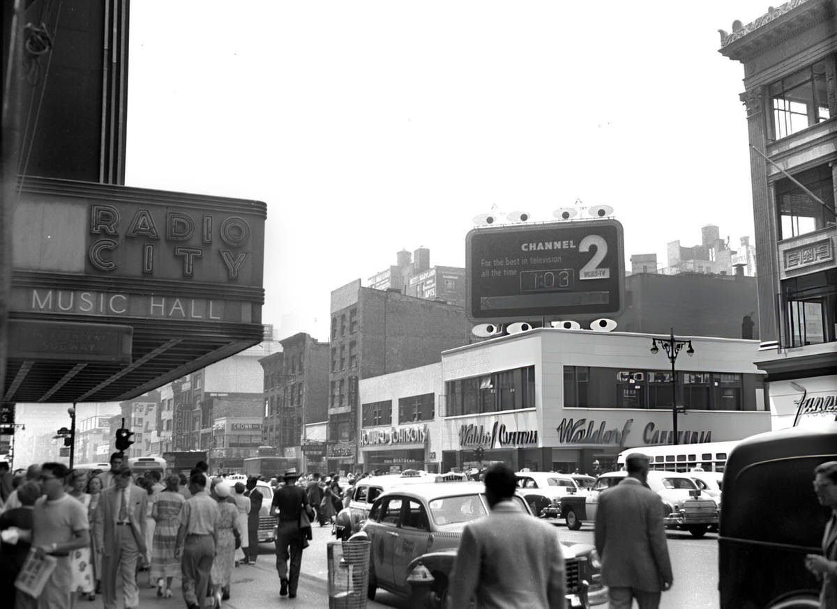 Wcbs Billboard At Sixth Avenue And 49Th Street Across From Radio City Music Hall, New York, 1952.