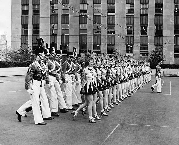 Rockettes Marching With Cadets From The Morgan Park Military Academy On The Roof Of Radio City Music Hall, New York, 1930S.