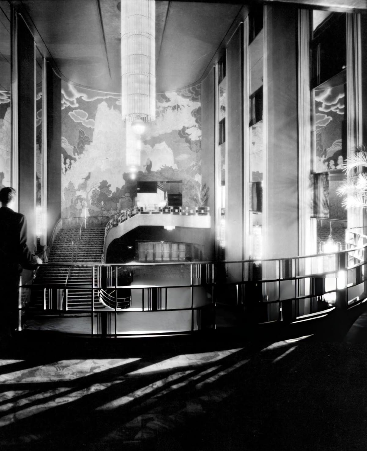Man Leaning Against A Gallery Railing In The Lobby Of Radio City Music Hall, New York, 1930S.