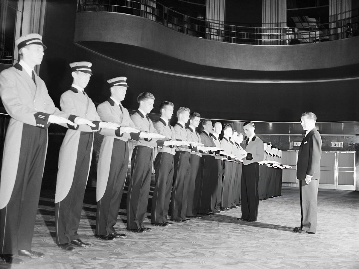 Doormen Standing For Inspection In The Grand Foyer Of Radio City Music Hall, New York, 1941.
