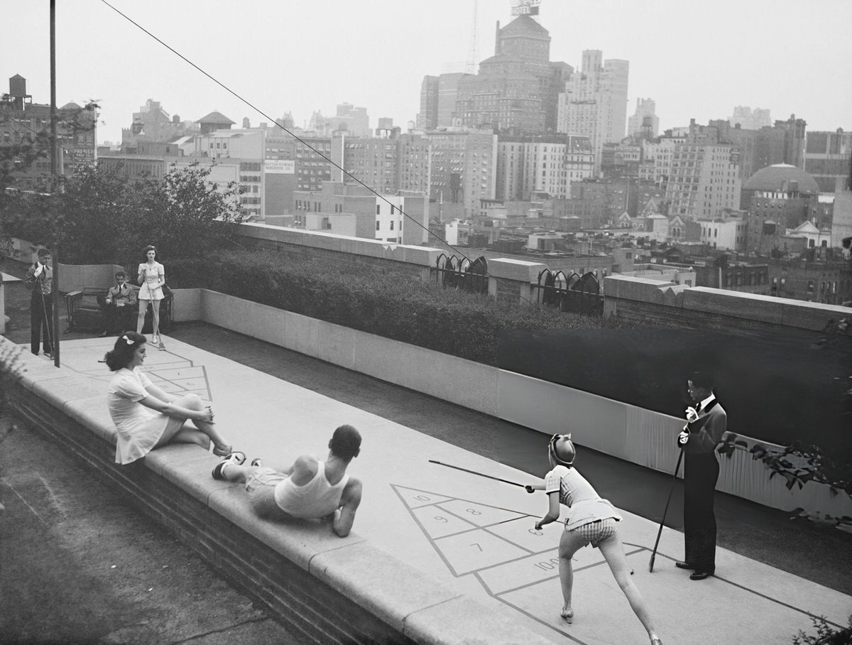 Radio City Music Hall Ushers And Dancers Using The Rooftop Playground, New York, 1940S.