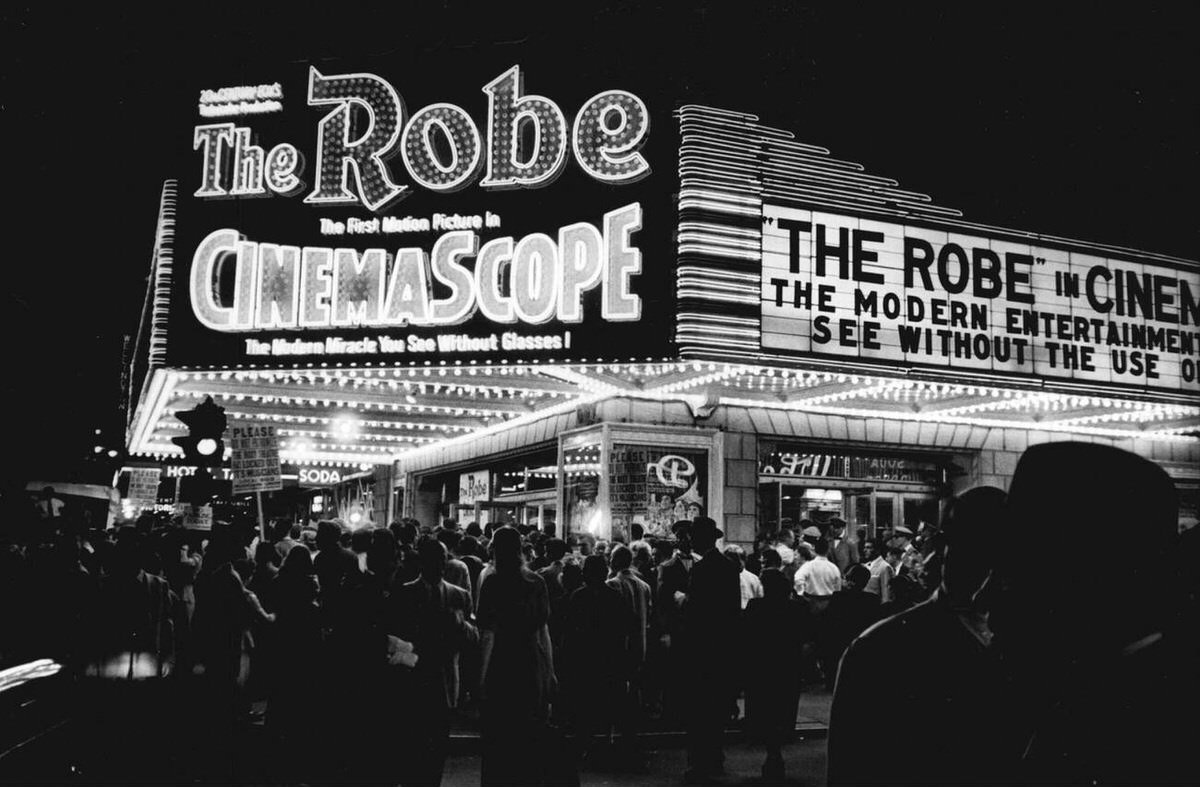 Exterior Of The Roxy Theatre During A Screening Of The Robe, New York, 1953.