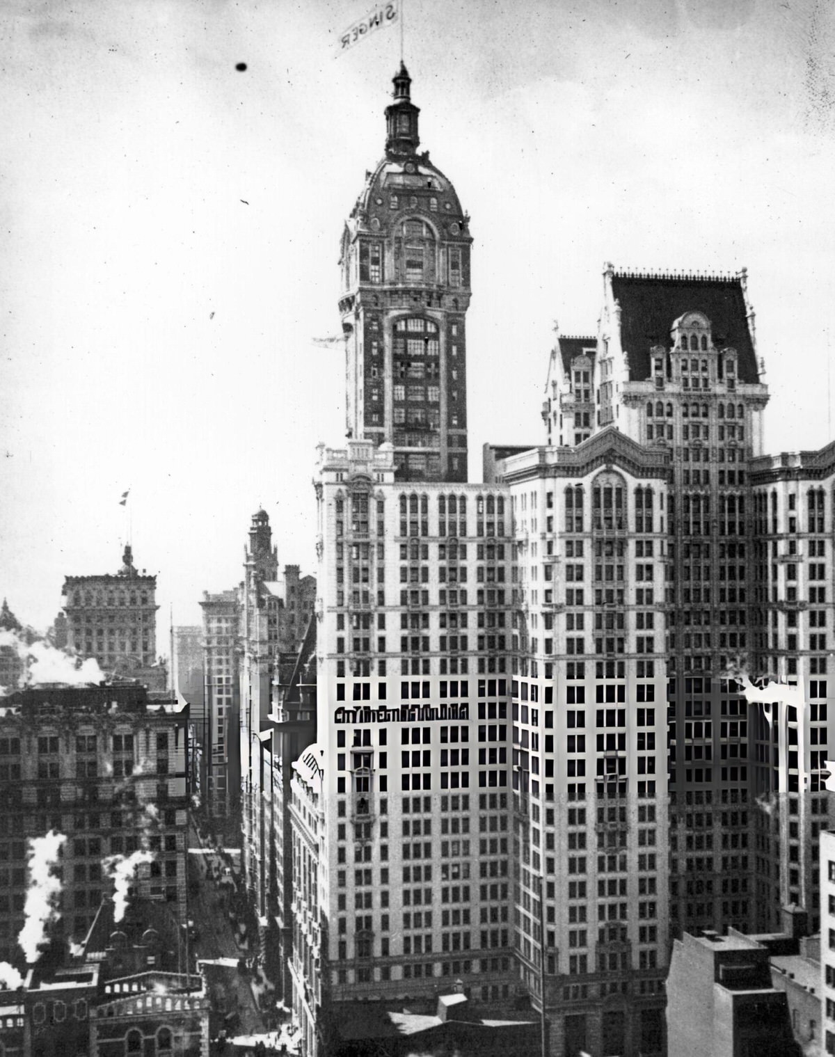 Singer Building And The City Investment Building On Lower Broadway, New York, 1912.