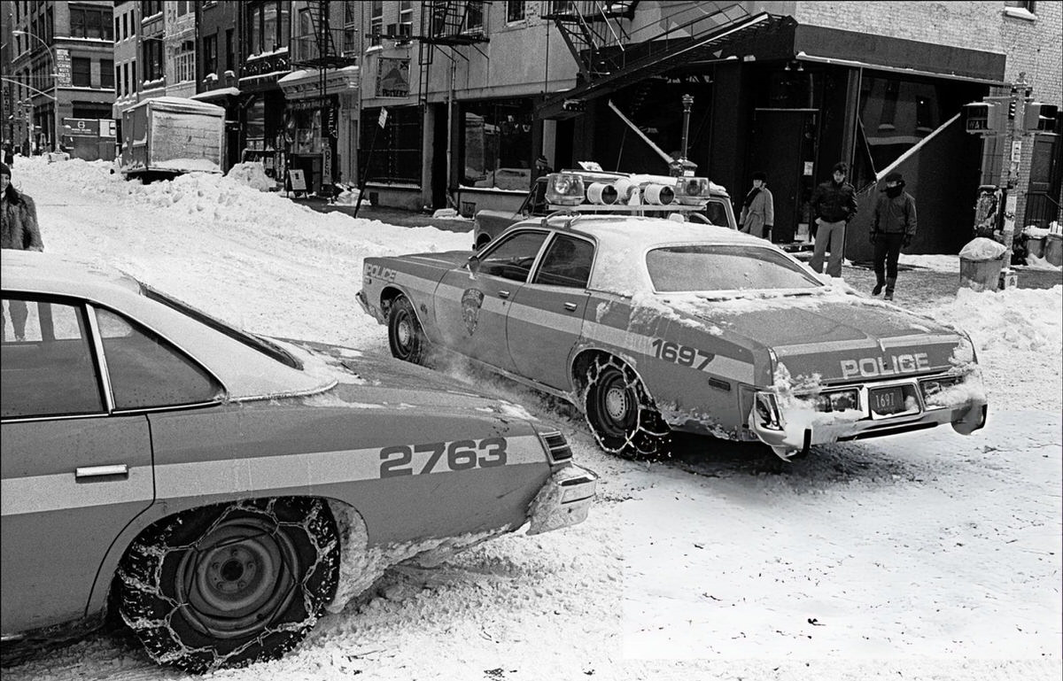 Police Cars With Winter Chains On Snowy Streets In Soho, 1970S.