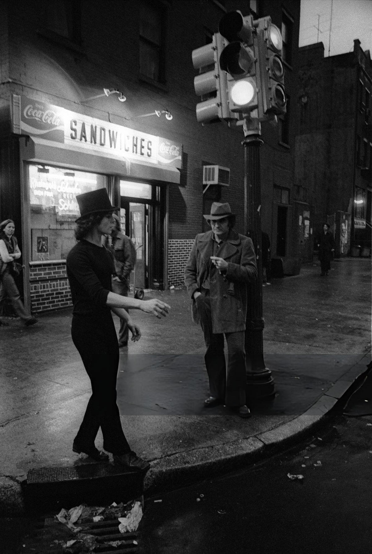 Street Mime Performing At West Broadway And Prince Street, Soho, 1975.