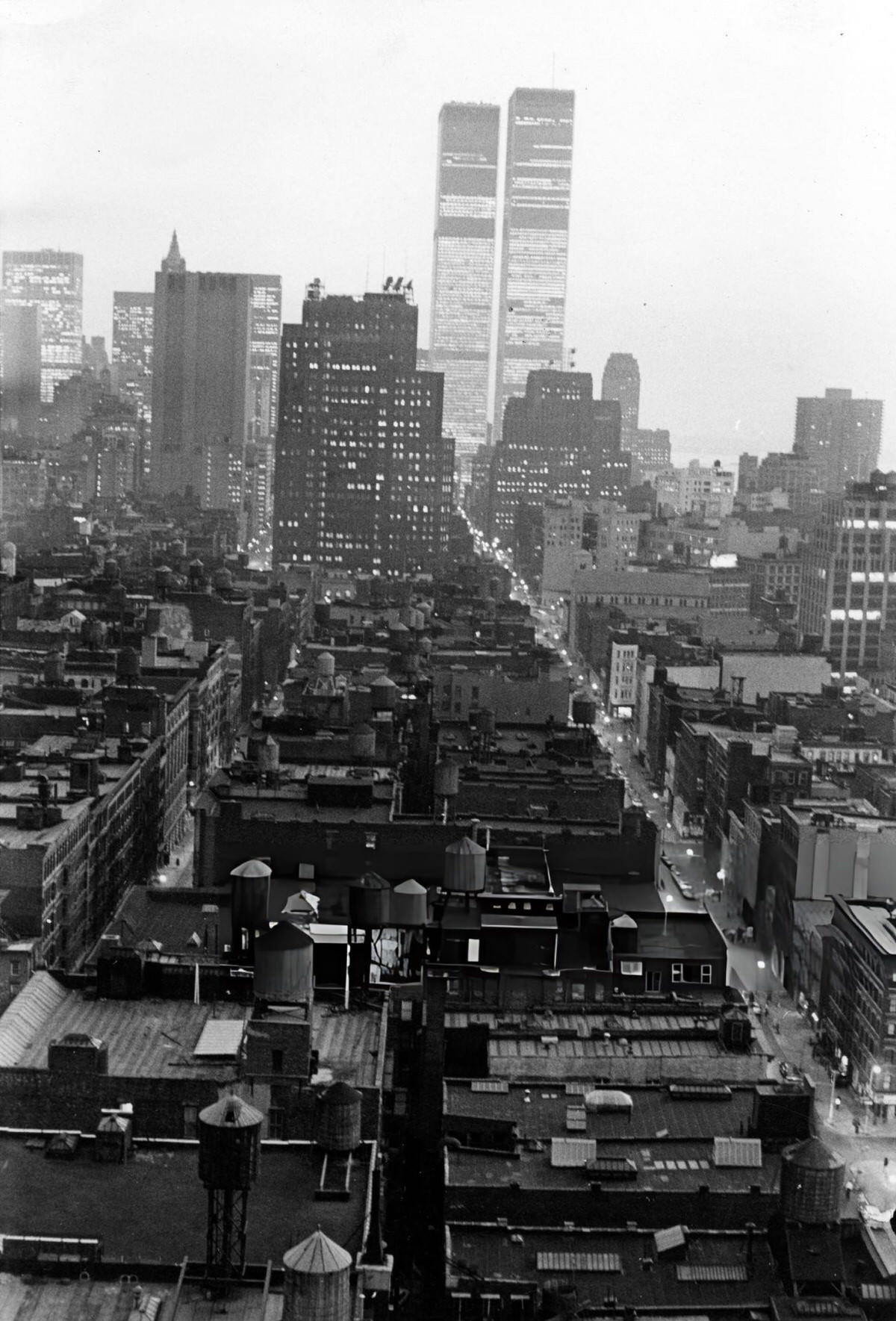 View South Across Soho Rooftops Toward The World Trade Center, 1977.