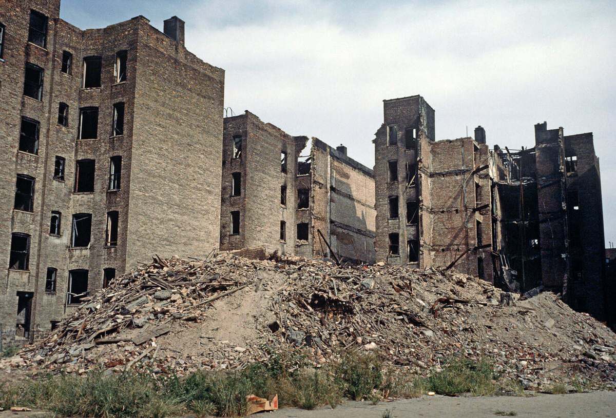 Abandoned Burnt-Out Tenement Blocks, South Bronx, 1977.