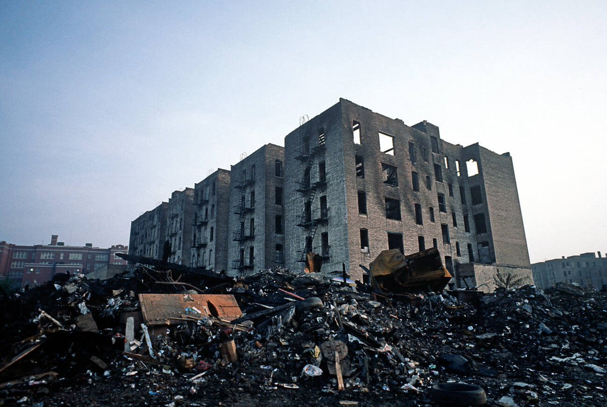 Abandoned Burnt-Out Tenement Blocks, South Bronx, 1977.