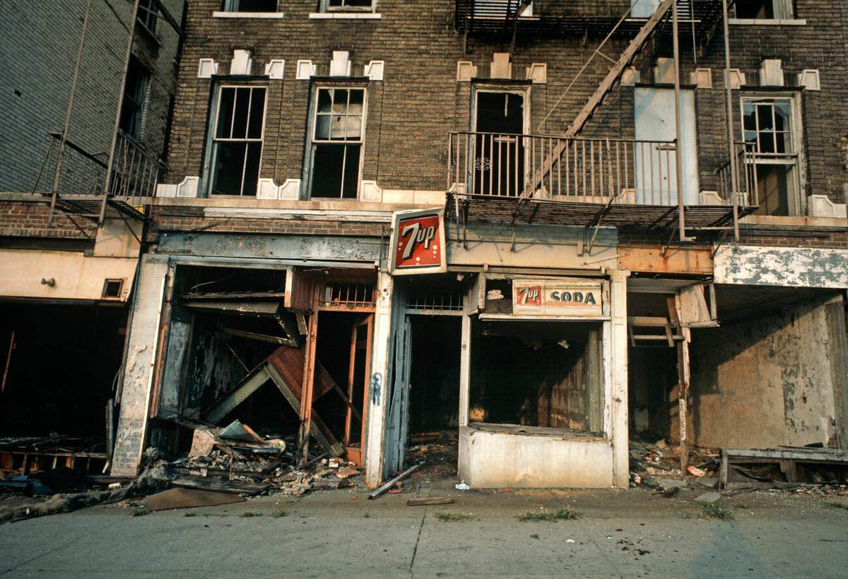 Abandoned Burnt-Out Shops, South Bronx, 1977.