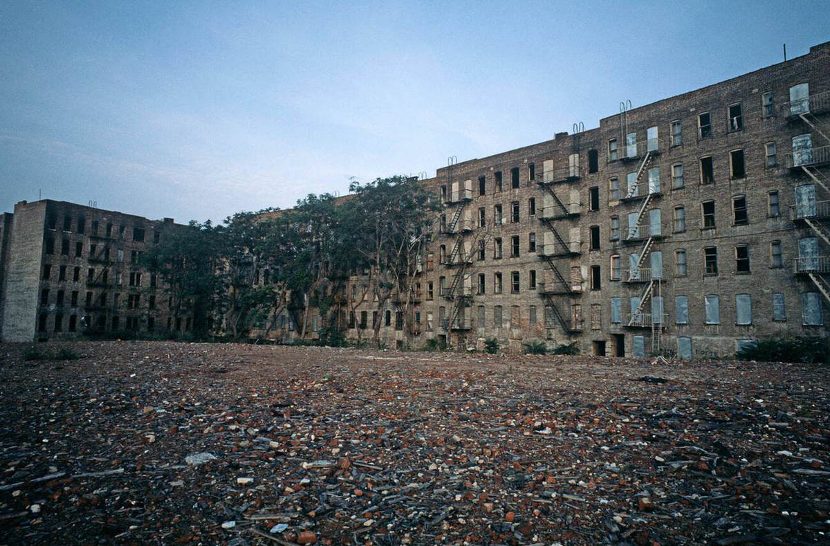 Abandoned Burnt-Out Tenement Blocks, South Bronx, 1977.