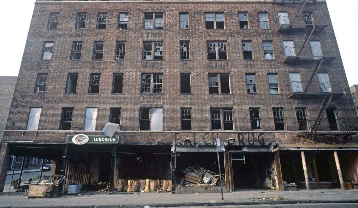 Abandoned Burnt-Out Shops And Tenement Blocks, South Bronx, 1977.