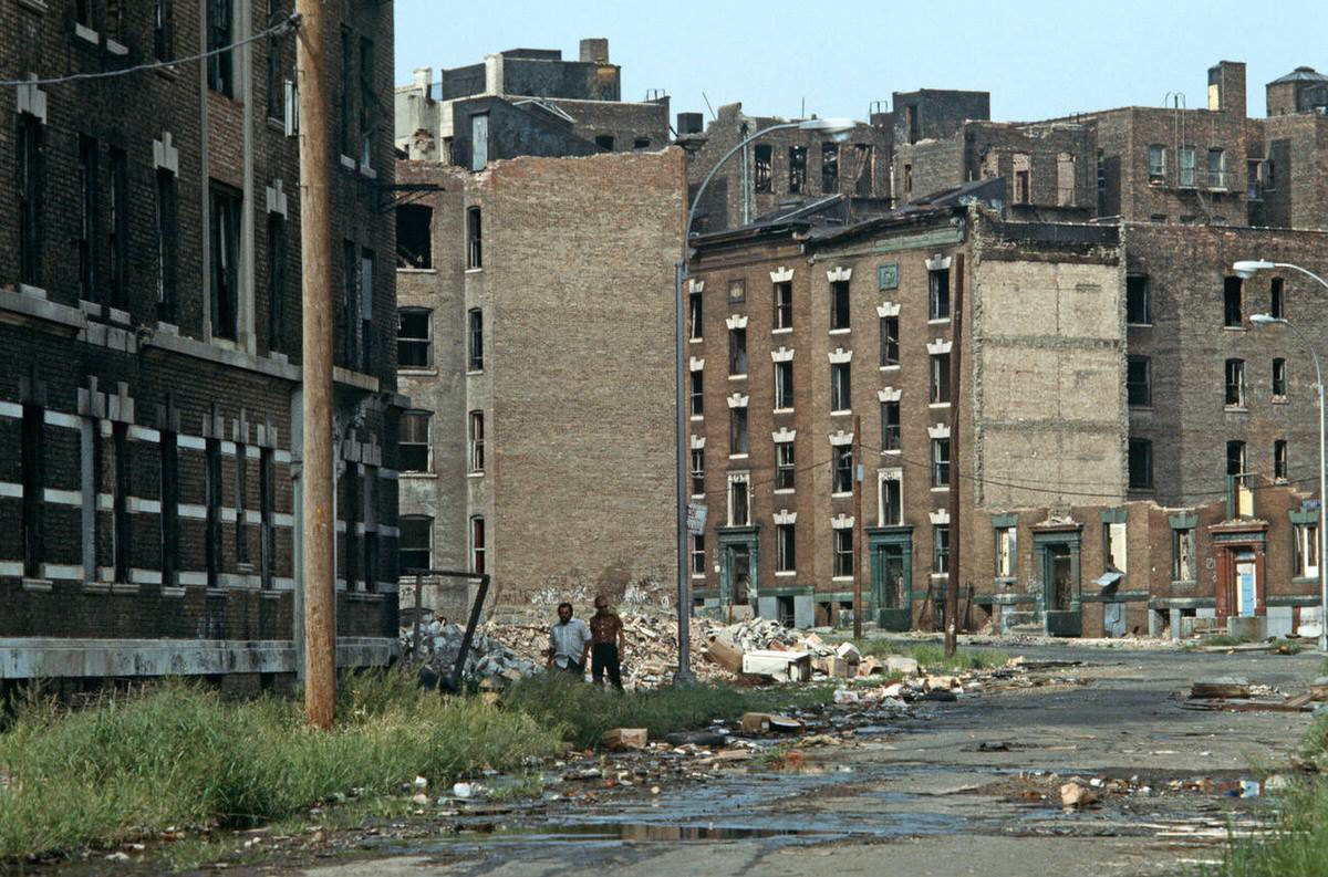 Abandoned Burnt-Out Tenement Blocks, South Bronx, 1977.