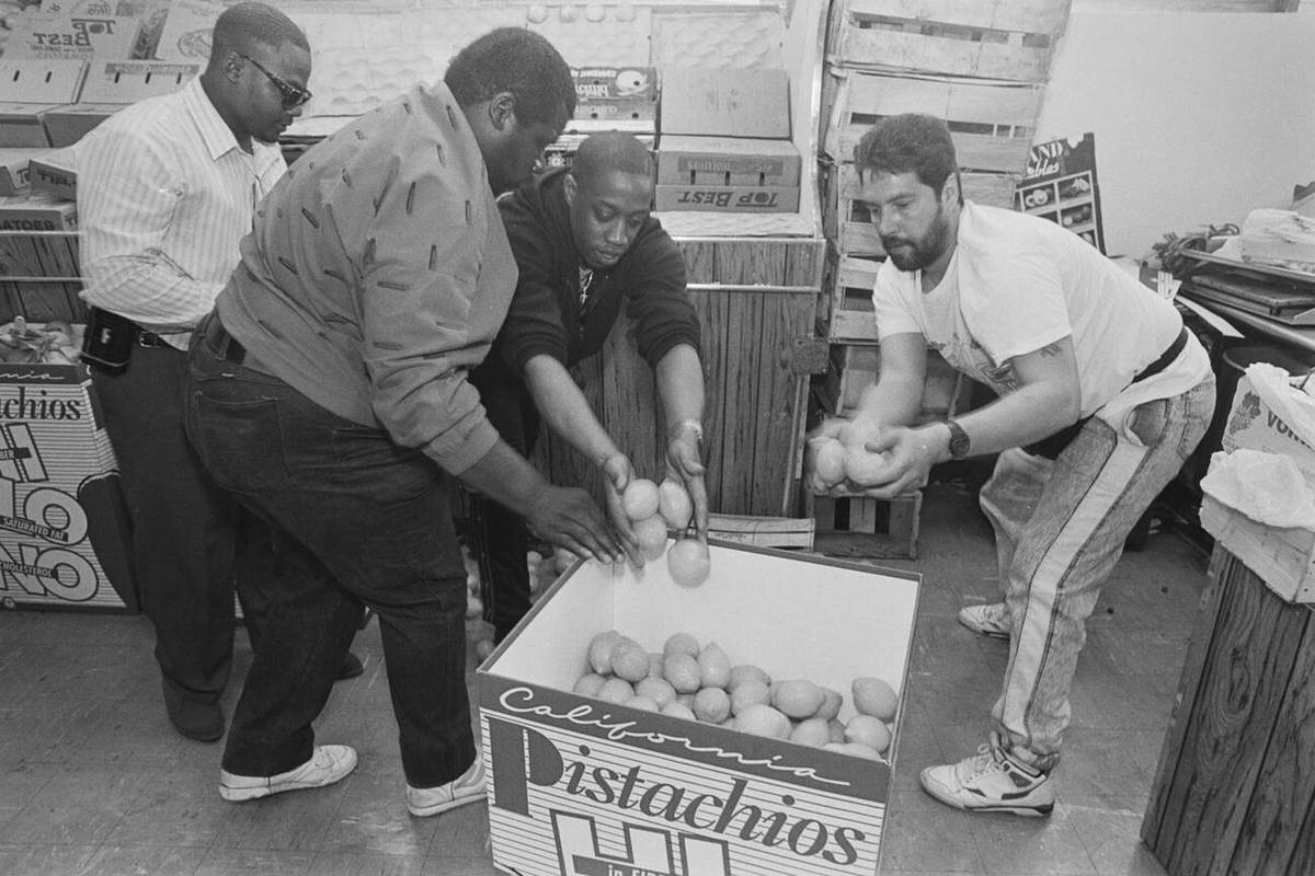 Wholesale Fruit Vendor Stall At Hunts Point Produce Market, Bronx, 1991.