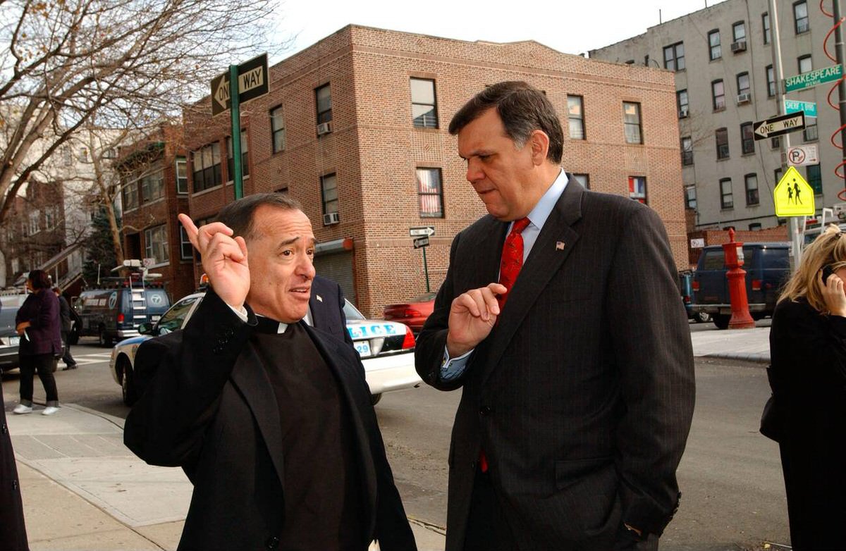 Secretary Mel Martinez And Mayor Rudolph Giuliani At The Highbridge Unity Apartments Groundbreaking Ceremony, South Bronx, 2001.