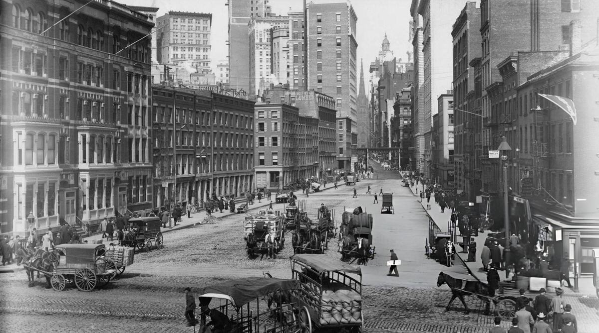 Wall Street Looking West From South Street, New York, 1900S.